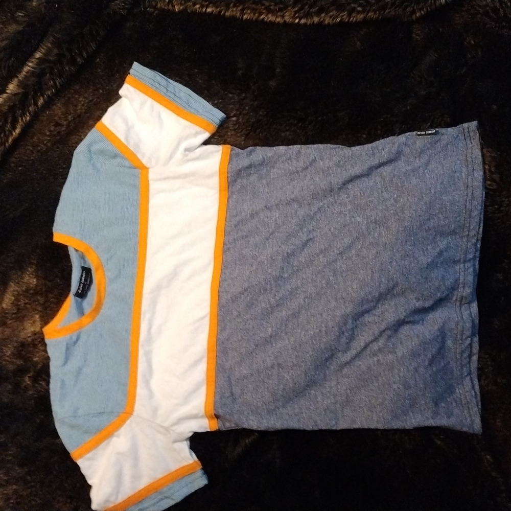 Ocean current short sleeve t shirt blue, orange and white